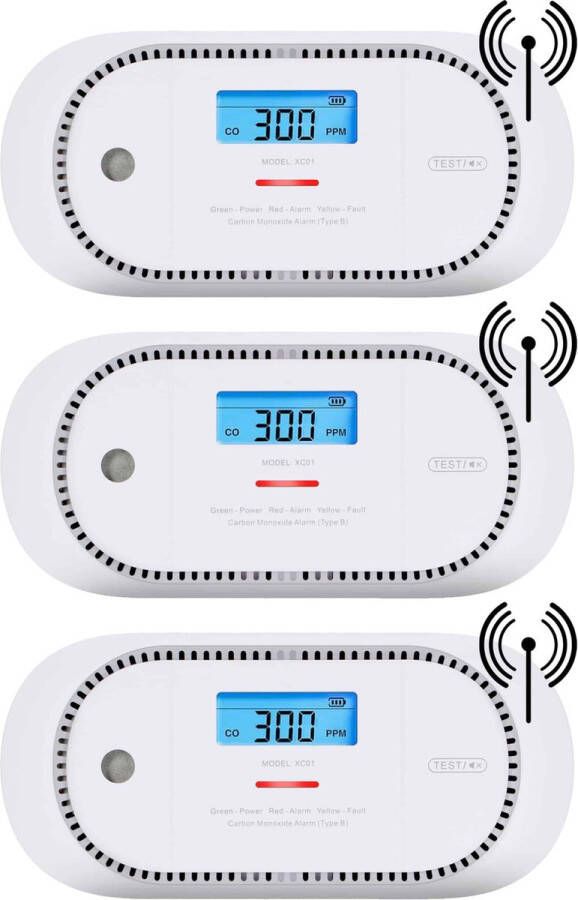 X-SenseX-Sense X-Sense XC01P-WR Koppelbare koolmonoxidemelder 3 koolmonoxidemelders 10 jaar Figaro sensor LCD display Voldoet aan Europese norm Draadloos koppelbaar