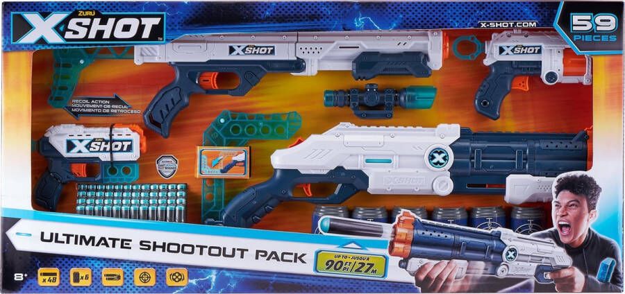 X-Shot ZURU Pijltjes Pistool Ultimate Shootout Pack Blaster (4 Pistolen 72 Darts 6 Blikjes)