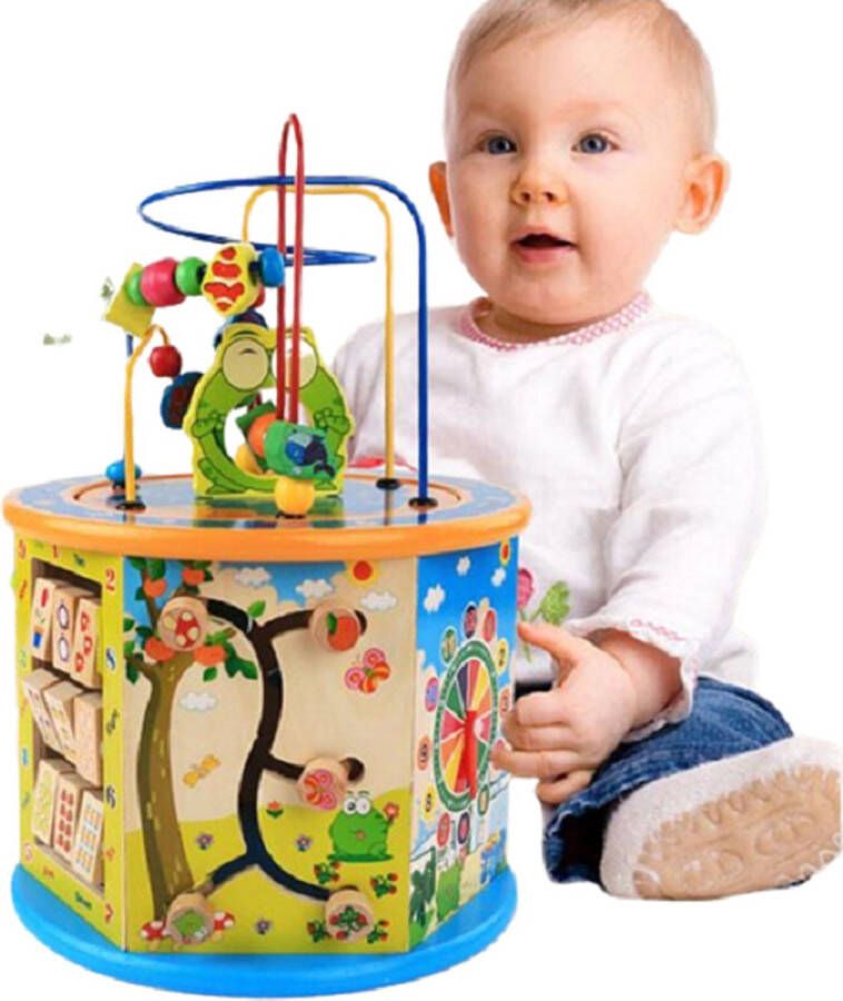 X Tone Houten Activiteiten kubus 8-in-1 Activity Center Baby Speelkubus Activiteiten Kubus Baby Speelgoed Kinder Speelgoed Educatief Speelgoed Blokkendoos Vormenstoof Kralenspiraal