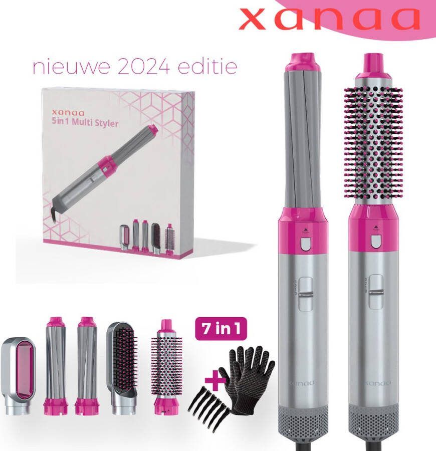 Xanaa 5 in 1 Airstyler Professioneel Grijs Lila Fohnborstel 2024 editie Multistyler Föhn Heteluchtborstel Krulborstel Hairstyler krultang 5 in 1 Hairwrap met 65.000 RPM met warmte tot 110 graden. Geschikt voor kapsalon