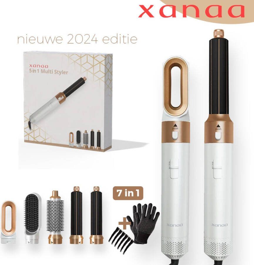 Xanaa 5 in 1 Airstyler Professioneel Wit Fohnborstel 2024 editie Multistyler Föhn Heteluchtborstel Krulborstel Hairstyler krultang 5 in 1 Hairwrap met 65.000 RPM met warmte tot 110 graden. Geschikt voor kapsalon
