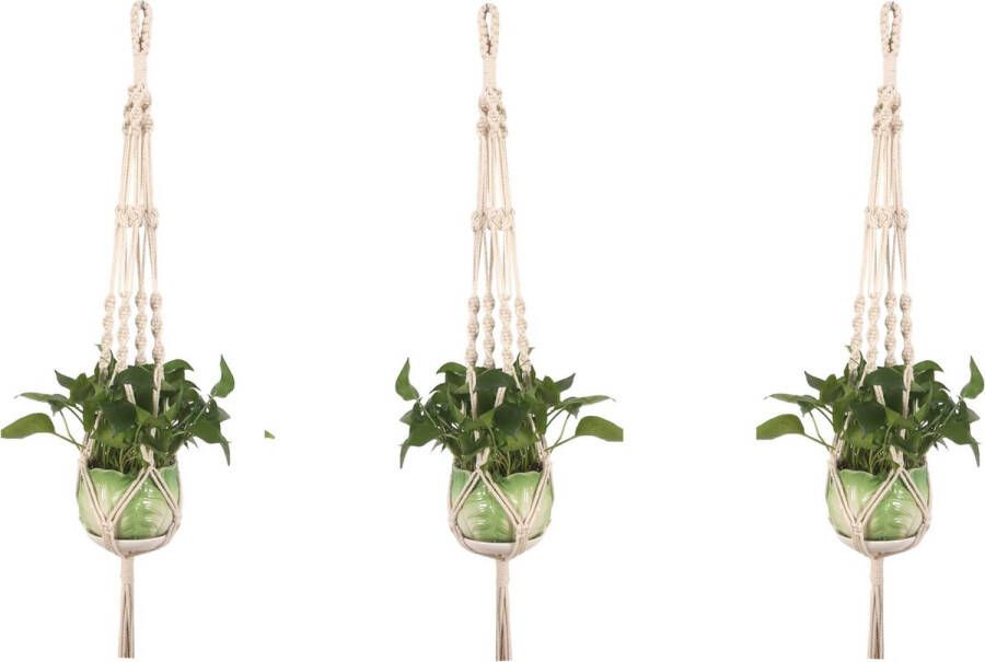 Merkloos Sans marque Bloempot hanger Luxe Plantenhanger macramé 105 cm gevlochten touw katoen 3 stuks plantenpot ophangen