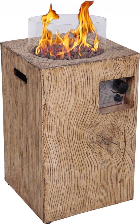 Xaralyn Gashaard Column 40 Wood (Gezien in De Grote Huisverbouwing) Vuurtafel Buiten Tuinhaarden Inclusief Beschermhoes + Lavastenen + Veiligheidsglas + Gasslang + Gasdrukregelaar Tuinhaard