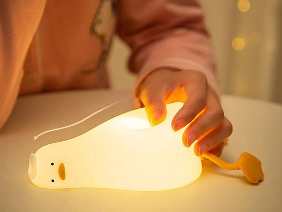 Xd Xtreme Nachtlampje liggende eend warmwit licht oplaadbaar 3 standen kinderlamp nachtlamp telefoonhouder led lamp siliconen tafellamp verlichting kinderkamer