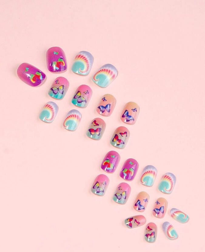 Plaknagels kinderen nepnagels kinderen kunstnagels kinderen plaknagels nep nagels kunstnagels Set van 24 press on nails plaknagels zelfklevende