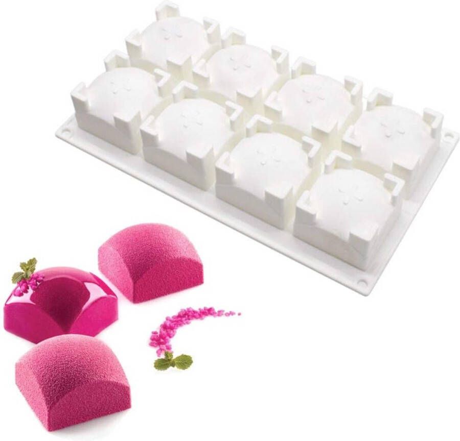 Xiaoshenlu 3D bakvormen mousse-cakevorm siliconen bakvorm 8 gaten vierkante ronde bovenkant met