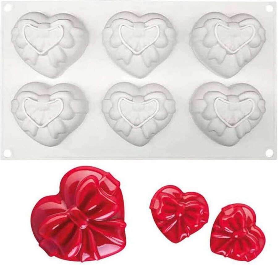 Xiaoshenlu cakevorm bakvormen dessert mousse DIY zeepkaars vorm 6 gaten harten met strikken