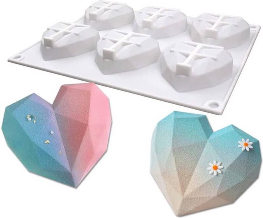 Xiaoshenlu mousse taartvormen 3D bakvormen DIY zeepkaarsenvorm 6 gaten diamantvorm hart