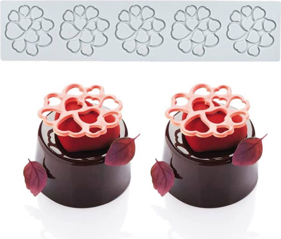 Xiaoshenlu Taartvorm van silicone voor fondant suikerhandwerk afdruk eetbare taart moleculaire keuken decoratie 5 gaten hart
