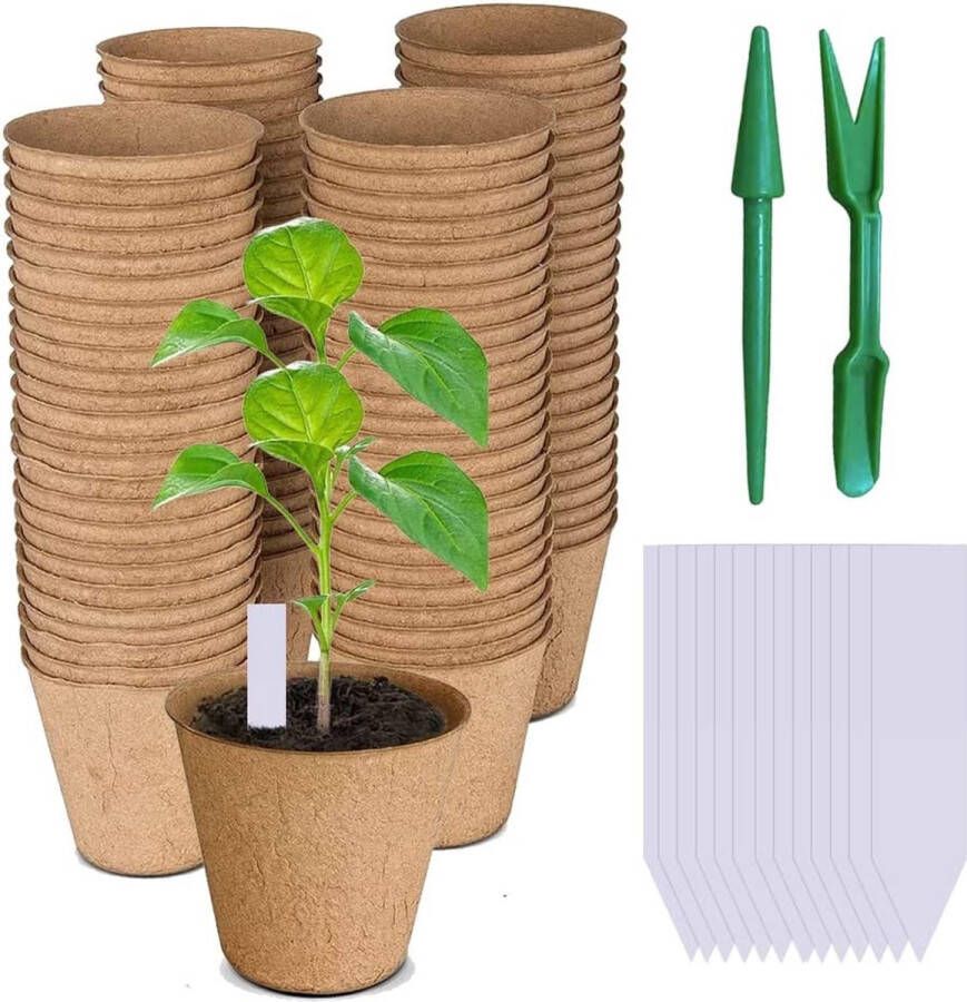XINGGANG Kweekpotten Ø 8 cm praktische set van 100 stuks van papierpulp biologisch afbreekbaar plantenpot zaaipot plantenkweek