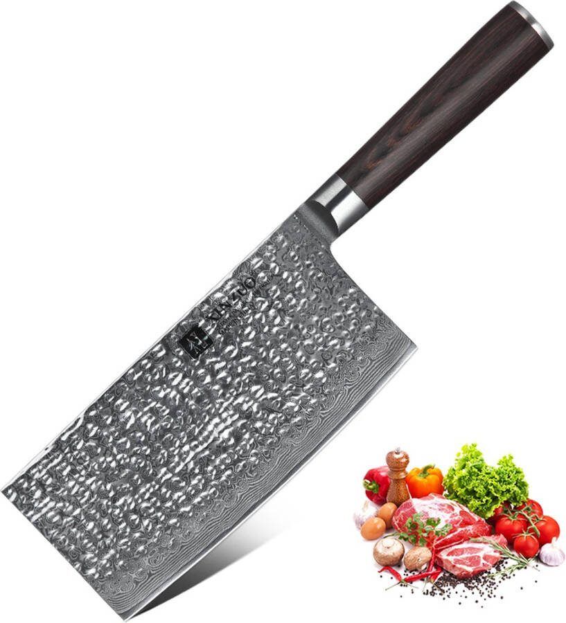 Xinzuo B1H Series – Hakmes – Professioneel – Gehamerd Damascus staal (67 laags met kern van 10Cr15CoMoV) – Vlijmscherp keukenmes – Inclusief geschenkdoos