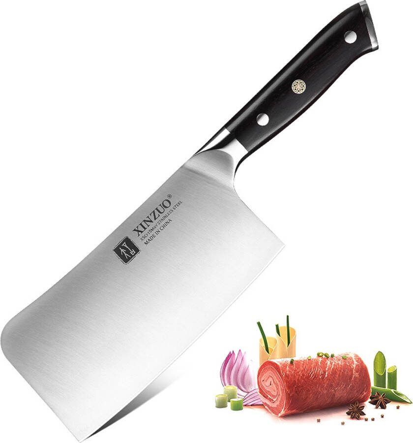 Xinzuo Chopping Hakmes B13S Series gemaakt van hoogwaardig Duits RVS Ebbenhouten handvat Duurzaam en vlijmscherp Geschikt om botten of (licht) bevroren vlees groente mee te hakken