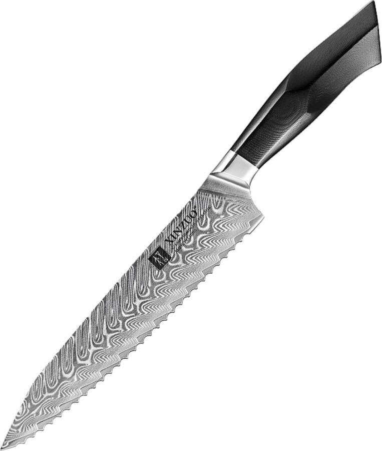 Xinzuo Damascus 8 Broodmes (67 lagen) Luxe & Professioneel Vlijmscherp Damascus staal Keukenmes met lemmet van 21 cm G10 Handvat met klinknagel mozaïek B32 Series