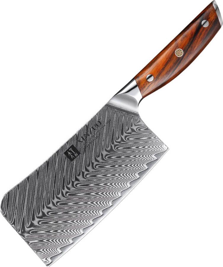 Xinzuo Damascus Hakmes Koksmes Vleesmes (67 lagen) | B27 Yi | Luxe & Professioneel | Vlijmscherp Damascus staal | 30.5 cm Keukenmes met rozenhouten handvat