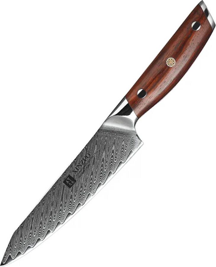 Xinzuo Damascus Officemes (67 lagen) | B27 Yi | Luxe & Professioneel | Vlijmscherp Damascus staal | Groentemes met lemmet van 13 cm | met rozenhouten handvat