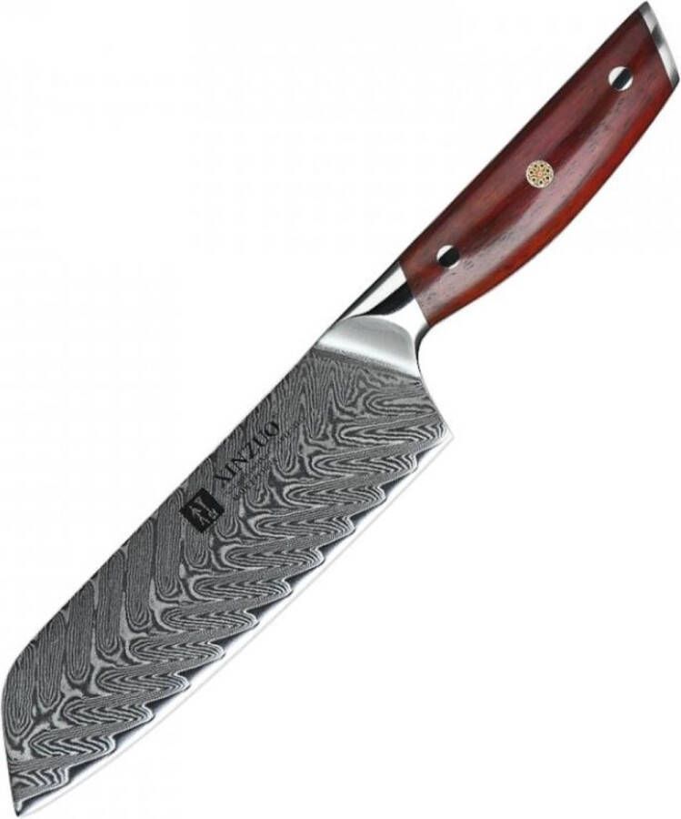 Xinzuo Damascus Santokumes (67 lagen) | B27 Yi | Luxe & Professioneel | Vlijmscherp Damascus staal | 31.5 cm Keukenmes met rozenhouten handvat