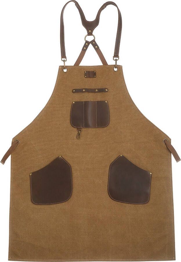Xinzuo Keukenschort BBQ schort Gemaakt van zeildoek (canvas) en leer Retro design met veel vakken