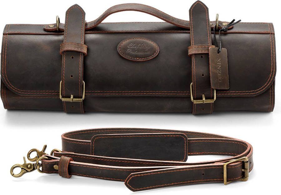 Xinzuo Luxe en Oprolbare Messentas van Crazy Horse Leather 11 messen + ritssluiting Tas voor messen Chef tas Chef Bag Kokstas Messenhouder Messenfoudraal Messenmap