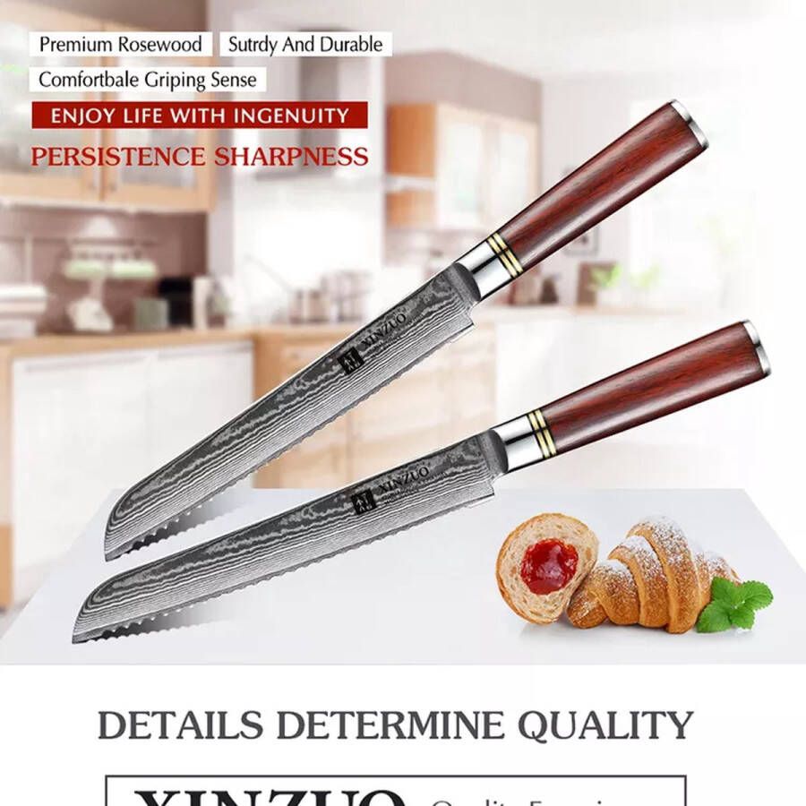 Xinzuo Professioneel 8Inch Damascus Broodmes Taartmes High Carbon steel Bread Knife Cake Knife