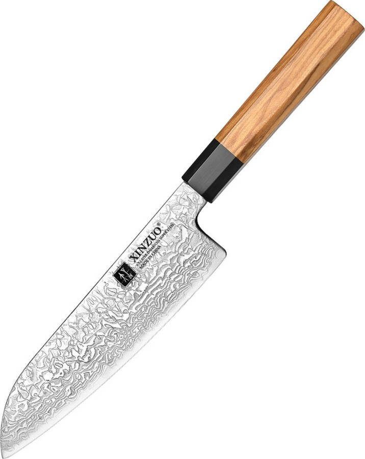 Xinzuo Professioneel Santokumes Damascus staal (67 laags) Octogonaal handvat van Olijfhout PM8O Series