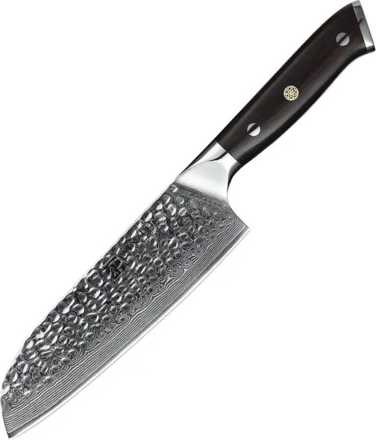 Xinzuo Professioneel Santokumes Handvat van premium Ebbenhout Lemmet van Gehamerd Damascus staal (67-laags) Luxe & Professioneel Vlijmscherp B13H