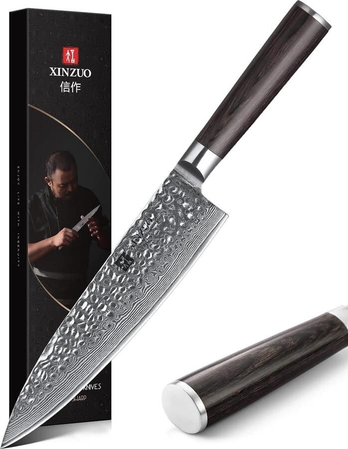 Xinzuo B1H Series – Koksmes – Professioneel – Gehamerd Damascus staal (67 laags met kern van 10Cr15CoMoV) – Vlijmscherp keukenmes – Inclusief geschenkdoos