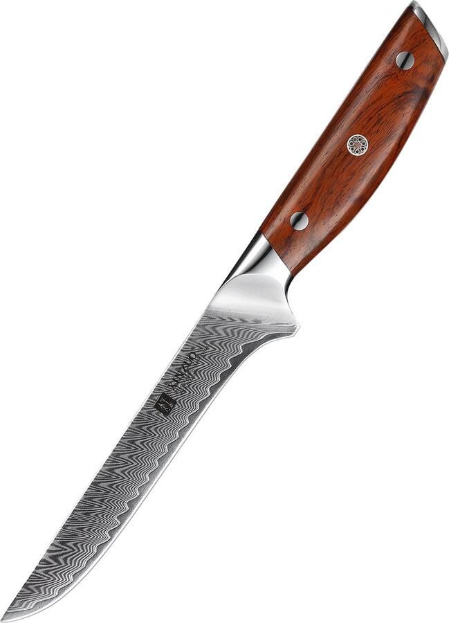 Xinzuo Damascus Uitbeenmes (67 lagen) B27 Yi Luxe & Professioneel Vlijmscherp Damascus staal 29 cm Keukenmes met Rozenhouten handvat