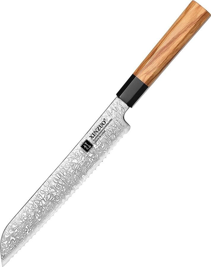 Xinzuo Professioneel Broodmes Damascus staal (67 laags) Octogonaal handvat van Olijfhout PM8O Series