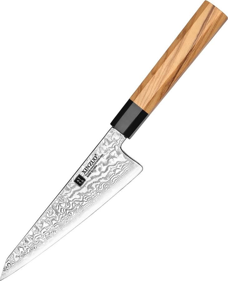 Xinzuo Professioneel Honesuki mes (uitbeenmes) Damascus staal (67 laags) Octogonaal handvat van Olijfhout PM8O Series