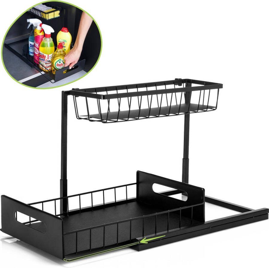 XIVADA Gootsteenkast Organizer Zwart Keuken Organizer Uitschuifbaar Gootsteenrek