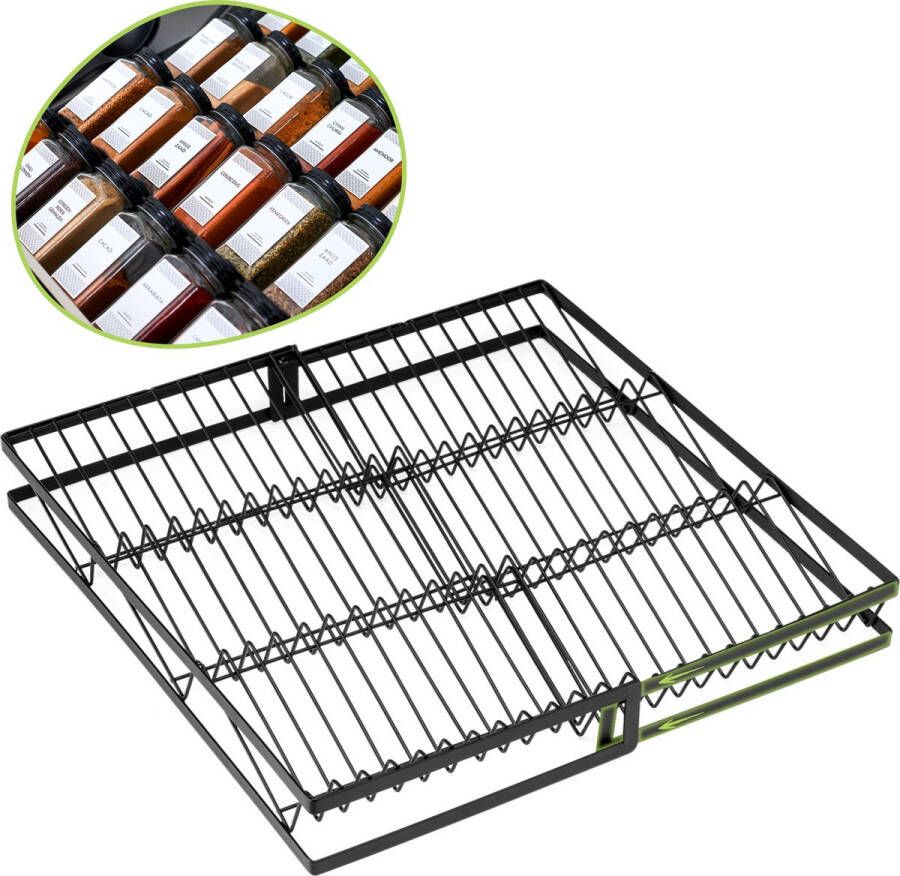 XIVADA Kruidenrek Lade Verstelbaar 20-39 cm Kruiden organizer voor 24-28 potjes Metaal Zwart