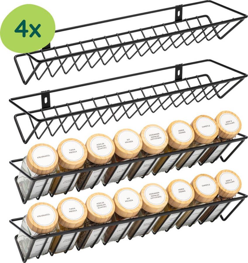 XIVADA Kruidenrek Ophangbaar Muur Metaal Zwart 4 stuks Kruiden Organizer