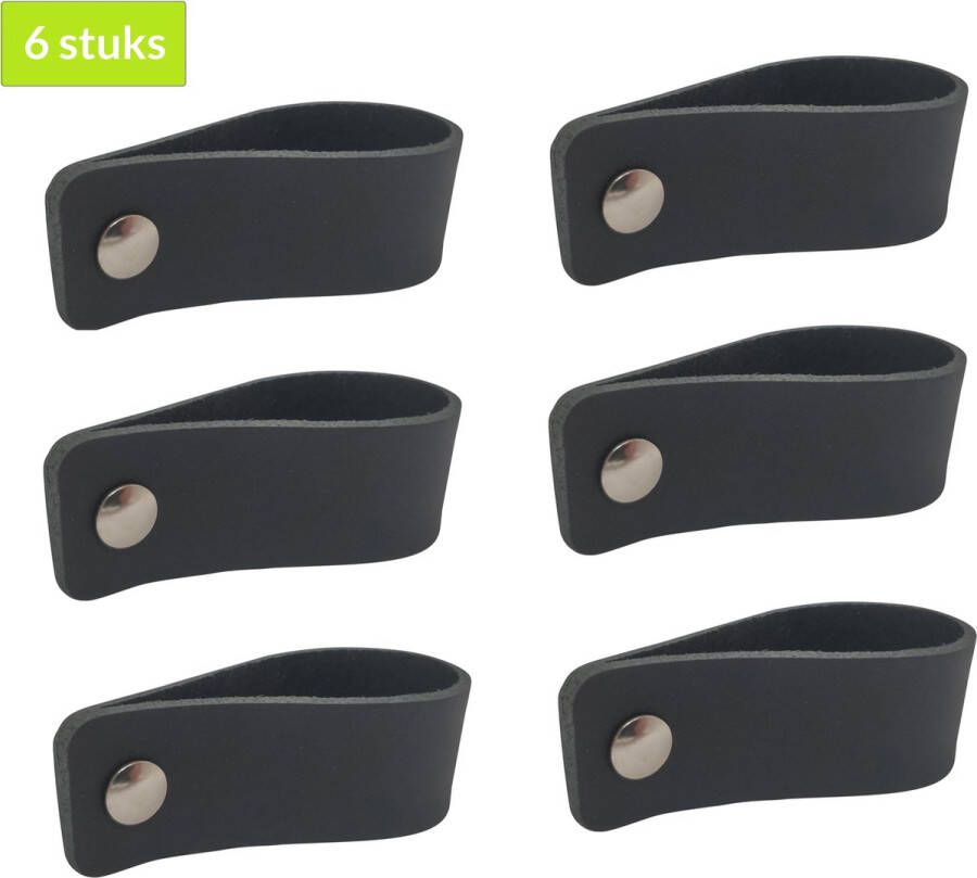 XIVADA Leren Handgreep Zwart 6 stuks Greepjes Leer Kastjes incl. Schroeven