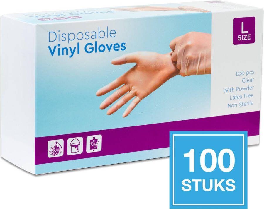 XJR Vinyl Handschoenen per 100 Large Disposable Vinyl Gloves Handschoenen Wegwerp handschoenen Latex vrij Met Poeder Comfortabel Duurzaam Mondmasker Mondkap Mondkapje