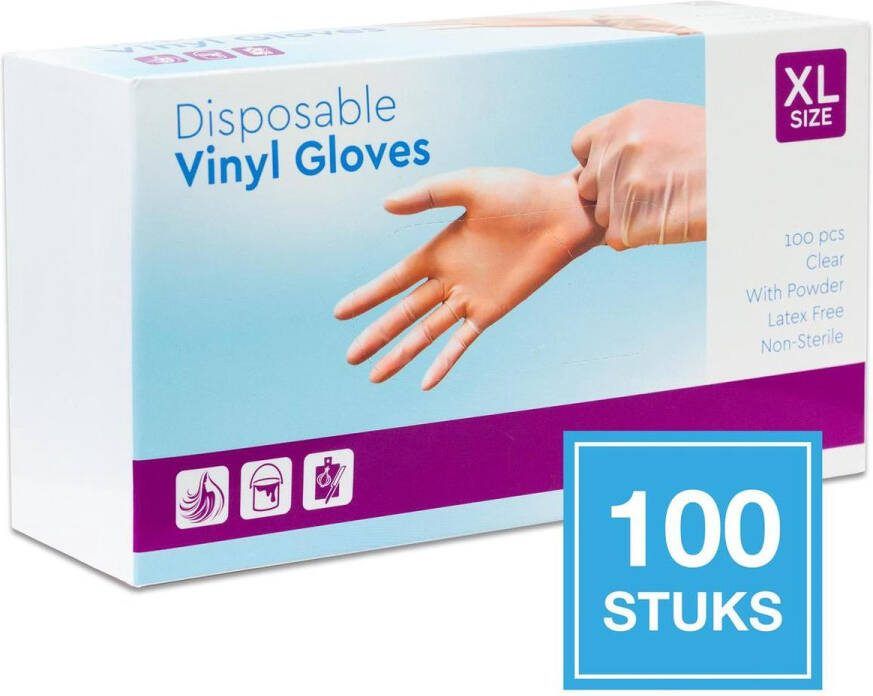 XJR Vinyl Handschoenen per 100 XL Disposable Vinyl Gloves Handschoenen Wegwerp handschoenen Latex vrij Met Poeder Comfortabel Duurzaam Extra large Mondmasker Mondkap Mondkapje