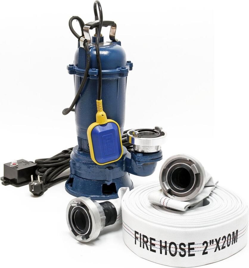 XPO Professionele Dompelpomp 22.800 l h inclusief 20 meter platte brandslang & automatische vlotter wateroverlast geschikt voor kelder en kruipruimte