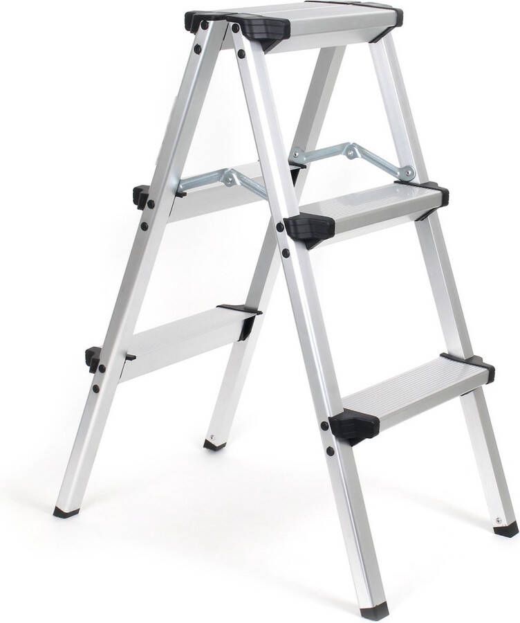 XPOtool aluminium trapladder vouwladder 150kg vouwtrap met 2 x 3 trede keukentrap ladder Multistrobe