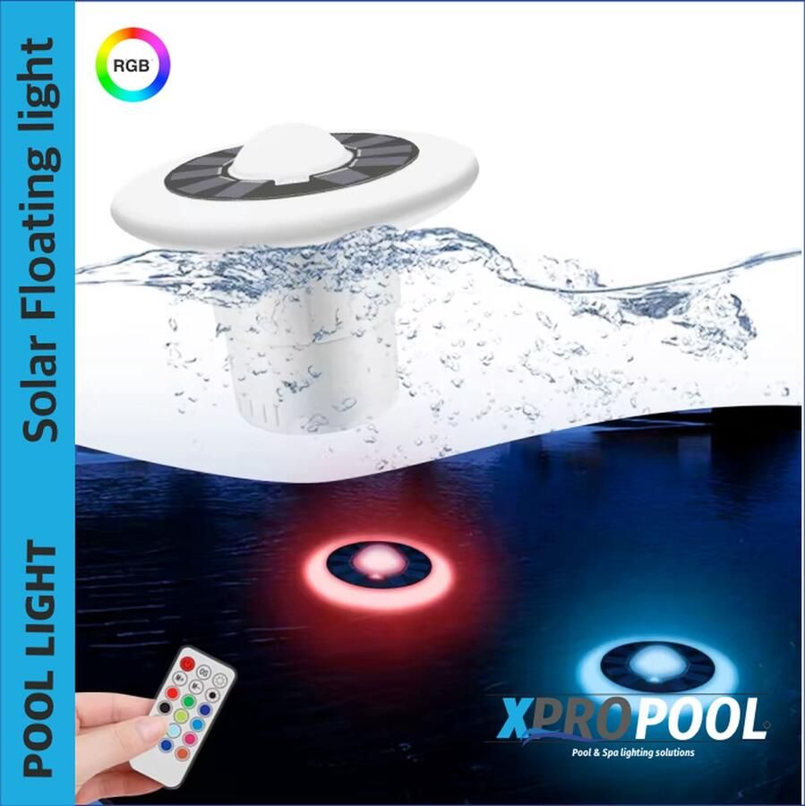 XPRO Pool Solar drijvende RGB+W zwembadlamp met gloor tablet houder en afstandsbediening thermostaat