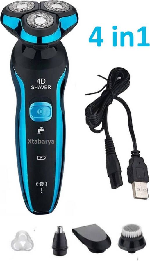 Xtabarya Scheerapparaat 4 in1 Oplaadbare Scheerapparaat Waterdicht Nat Droog Rotary Voor Mannen Met Pop-Up Trimmer Baard Scheerapparaten 4D 3 Blades Neus Tondeuse Oplaadbare Voor Mannen gezicht Usb Sex