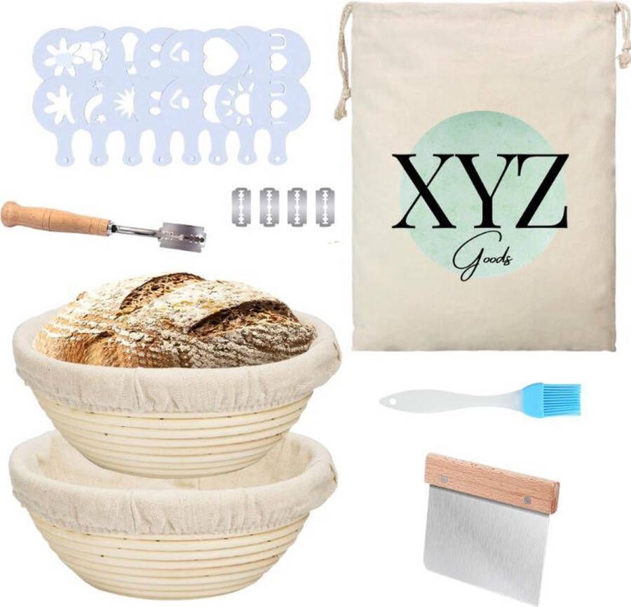 XYZ Goods Rijsmandje inclusief Deegkleed Deegschraper Broodmes Oliekwast voor Brood Bakken Rijsmand Banneton Rijsmandje Broodbakken Rijsmandje Rond Ø 23 cm Complete Broodbak Set