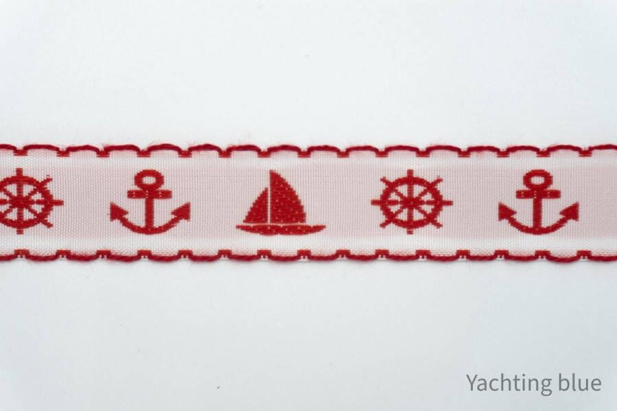 Yachting Blue Geweven sierband rood bootjes band fournituren lengte 2 meter anker stuurwiel zeilboot lint stof afwerkband katoenen band naaien decoratieband