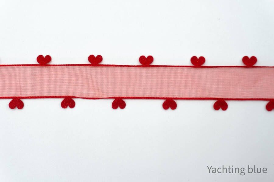 Yachting Blue Sierband rood hartjes fournituren lengte 2 meter lint stof afwerkband satijn band naaien decoratieband valentijn