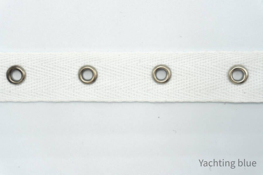 Yachting Blue Witte band met ringetjes geweven sierband fournituren lengte 2 meter lint stof afwerkband katoenen band naaien decoratieband