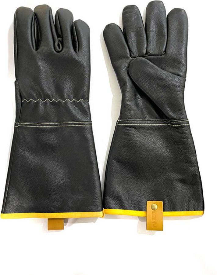Yakiniku BBQ Handschoenen Leer Zwart Hittebestendig Ovenwanten Oven Houtkachel BBQ Handschoenen Hittebestendig 2 Stuks
