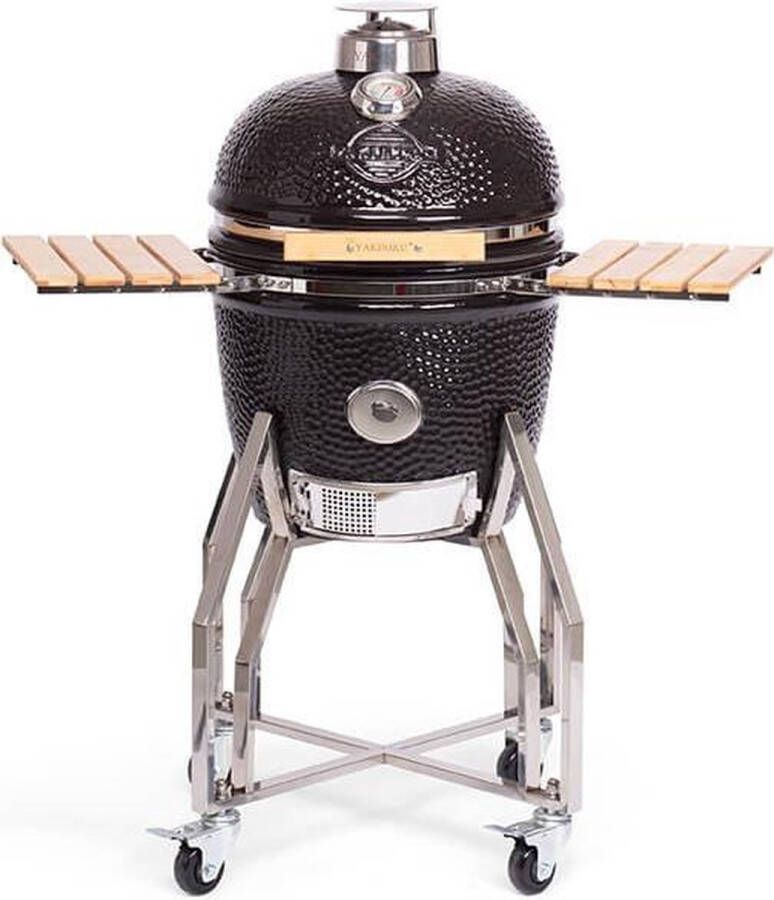 Yakiniku Kamado Medium 16Inch Inclusief Onderstel En Zijtafels Houtskool Kamado Grill 41cm Grilloppervlak