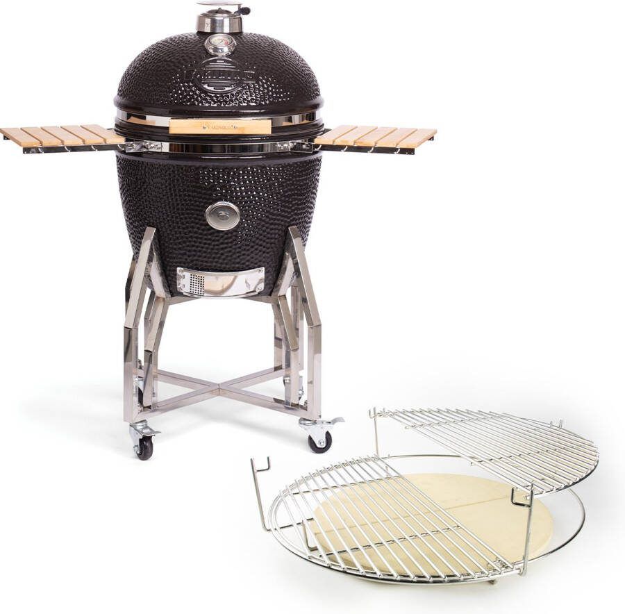 Yakiniku Kamado XLarge 22Inch Inclusief Onderstel En Zijtafels Inclusief Pro Set Houtskool Kamado Grill 56cm Grilloppervlak