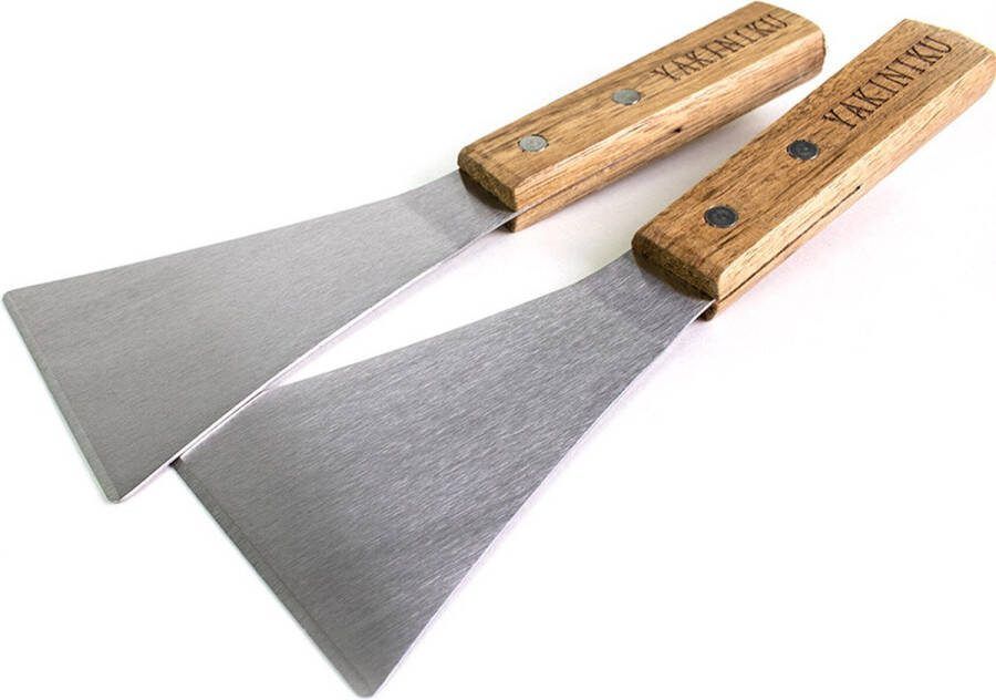 Yakiniku Spatel Set Van 2 Stuks Kunststof RVS Bruin Lengte 23 cm BBQ Accessoire