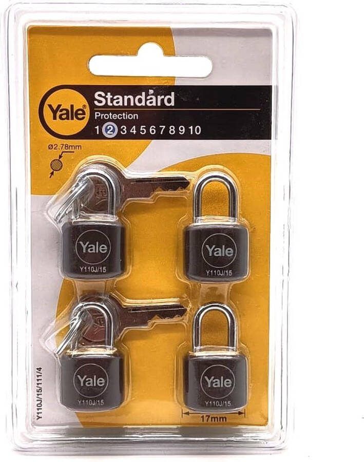Yale Hangsloten Y110J 15 111 4 stuks in verpakking
