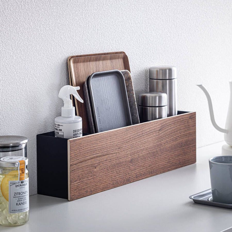 Yamazaki Opberger zwart metaal met hout Organizer Box