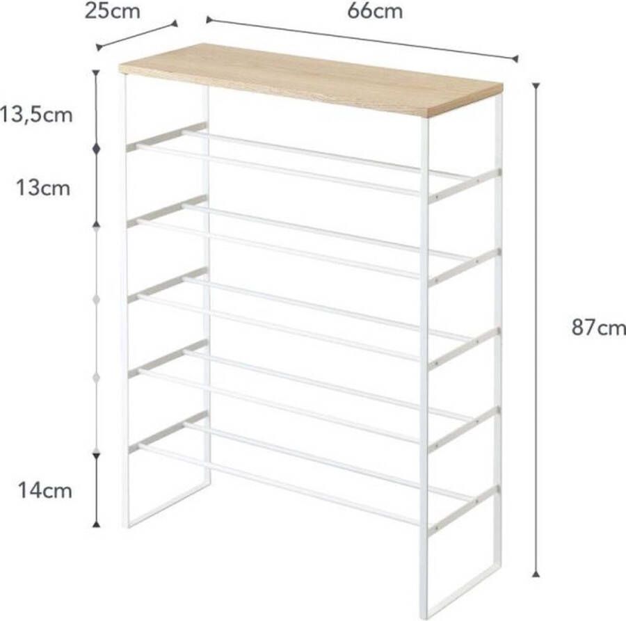 Yamazaki Schoenenrek met Houten Bovenblad 6 niveaus Tower Wit